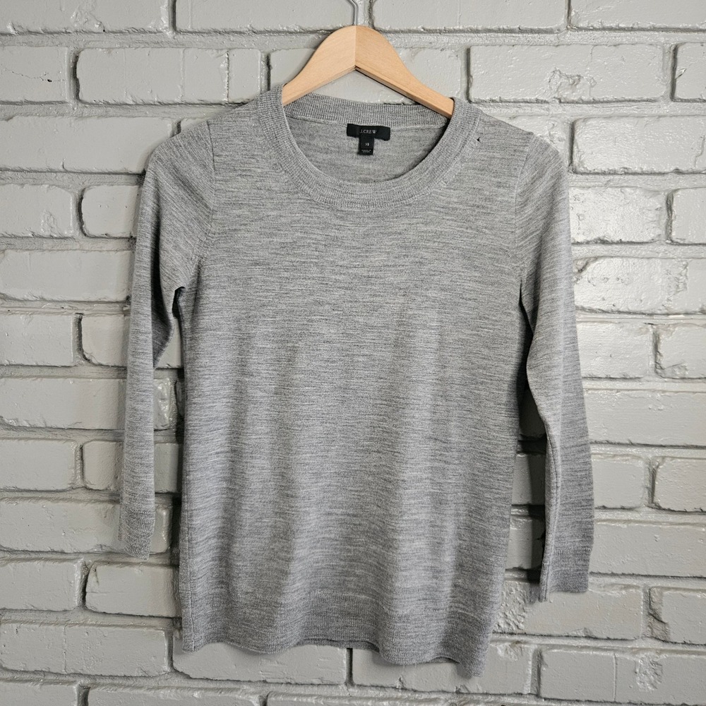 J.Crew Womens XS Gray Long Sleeve Crewneck Fine Knit Sweater Heathered Gray